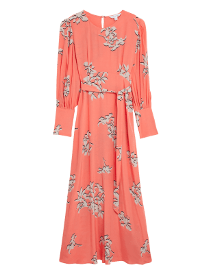 

Womens Autograph Cupro Rich Floral Round Neck Midaxi Dress - Coral Mix, Coral Mix