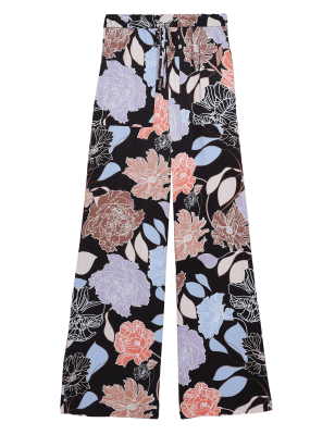 

Womens Autograph Floral Elasticated Waist Wide Leg Trousers - Black Mix, Black Mix