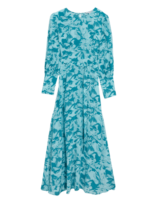 

Womens Autograph Cupro Rich Floral Round Neck Waisted Maxi Dress - Aqua Marine, Aqua Marine