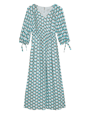 

Womens Autograph Geometric V-Neck Midaxi Waisted Dress - Aqua Mix, Aqua Mix