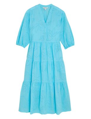 

Womens Autograph Pure Cotton Broderie V-Neck Midaxi Dress - Bright Turquoise, Bright Turquoise