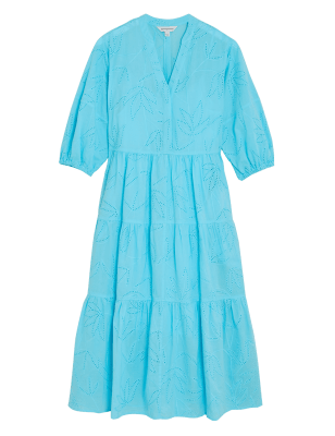 

Womens Autograph Pure Cotton Broderie V-Neck Midaxi Dress - Bright Turquoise, Bright Turquoise