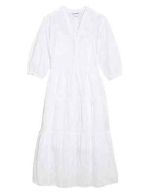 

Womens Autograph Pure Cotton Broderie V-Neck Midaxi Dress - Soft White, Soft White