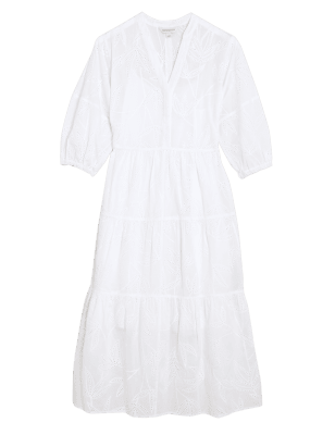 

Womens Autograph Pure Cotton Broderie V-Neck Midaxi Dress - Soft White, Soft White