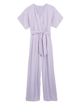 

Womens Autograph Kurzarm-Jumpsuit mit Gürtel und weitem Bein - Pale Lilac, Pale Lilac