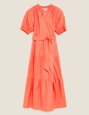 

Womens Autograph Pure Cotton V-Neck Midaxi Tiered Dress - Bright Coral, Bright Coral