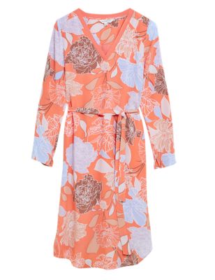 

Womens Autograph Pure Silk Floral V-Neck Midi Shift Dress - Coral Mix, Coral Mix