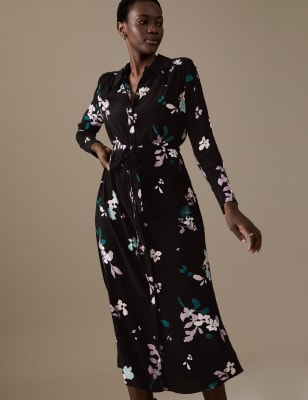 Cupro Rich Floral Midaxi Shirt Dress