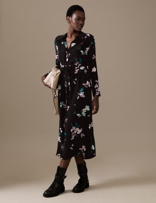 Cupro Rich Floral Midaxi Shirt Dress