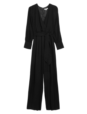 

Womens Autograph Belted Long Sleeve Wrap Jumpsuit With Wool - Black, Black