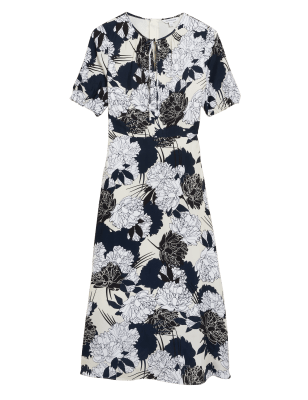 

Womens Autograph Cupro Rich Floral Tie Neck Midaxi Tea Dress - Black Mix, Black Mix