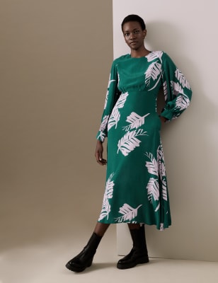 Palm leaf outlet wrap dress