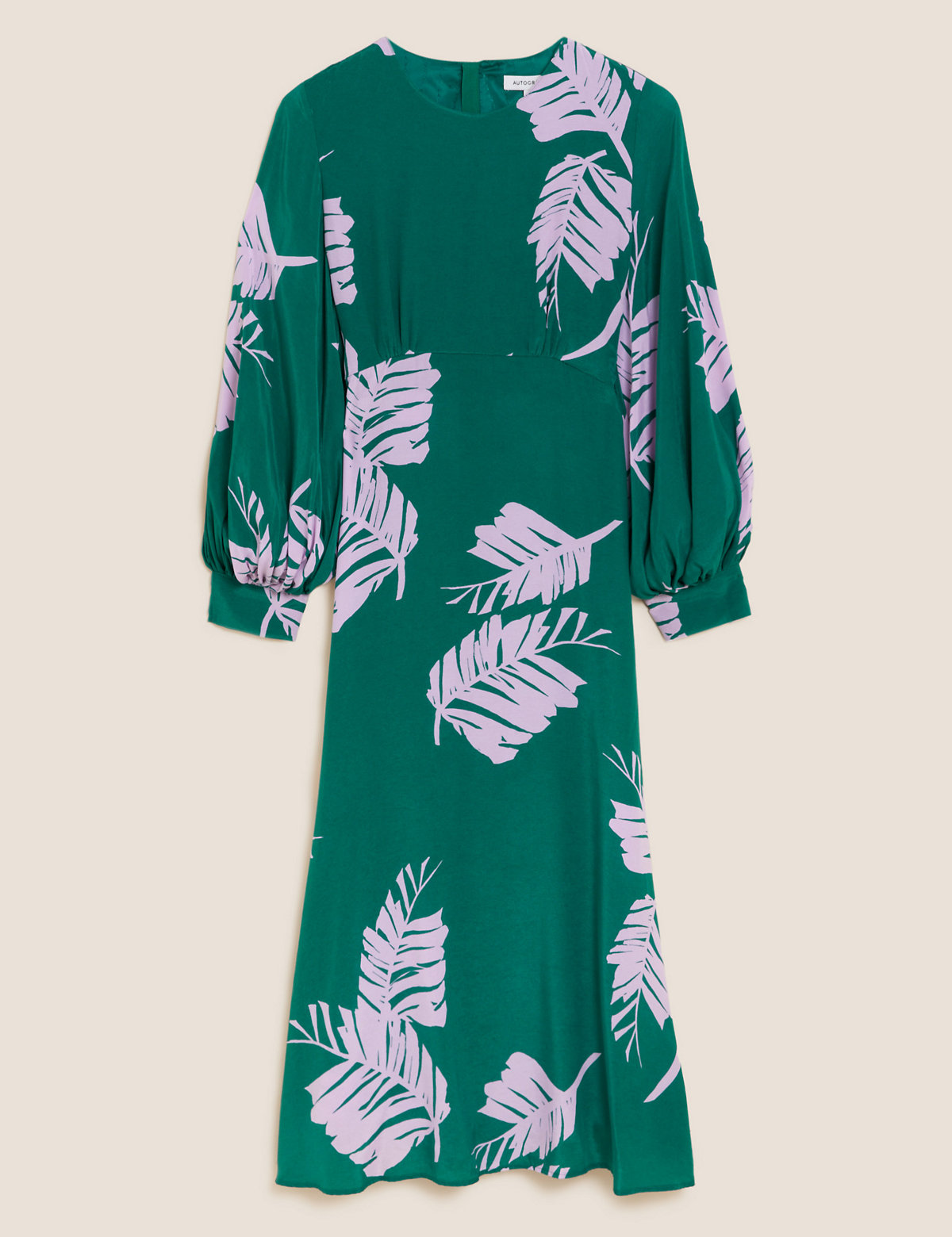 Cupro Rich Leaf Print Waisted Midaxi Dress