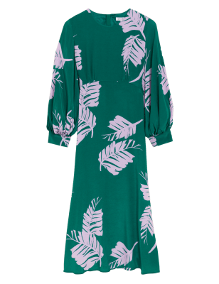 

Womens Autograph Cupro Rich Leaf Print Waisted Midaxi Dress - Green Mix, Green Mix