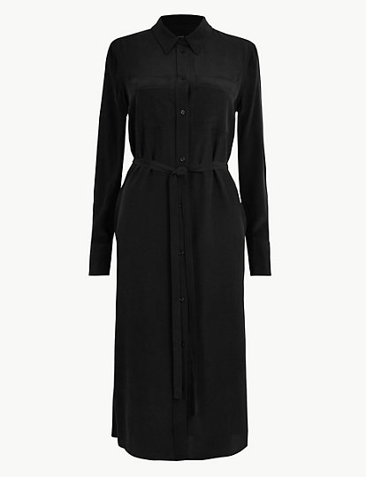 Pure Silk Midi Shirt Dress