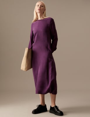 Cupro Rich Round Neck Midaxi Waisted Dress