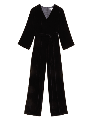 

Womens Autograph Silk Velvet Belted Wide Leg Jumpsuit - Black, Black