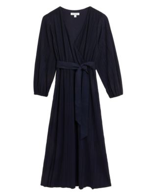 

Womens Autograph Jersey Plisse V-Neck Midi Wrap Dress - Navy, Navy