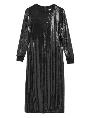 

Autograph Vestido estilo camiseta a media pierna con cuello redondo con lentejuelasWomens - Black, Black