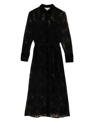 

Womens Autograph Lace Belted Midaxi Shirt Dress - Black, Black