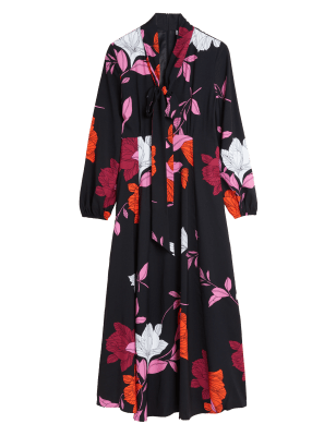 

Womens Autograph Floral Scarf Neck Midaxi Waisted Dress - Black Mix, Black Mix