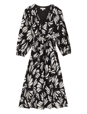 

Womens Autograph Plissiertes Jersey-Wickelkleid mit V-Ausschnitt und Muster - Black Mix, Black Mix