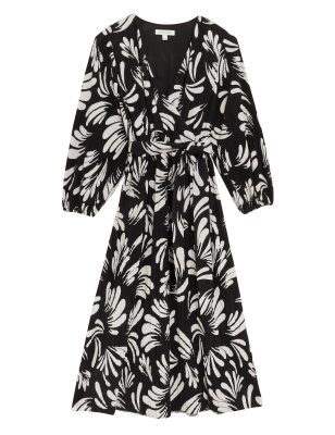 

Womens Autograph Jersey Plisse Printed V-Neck Wrap Dress - Black Mix, Black Mix