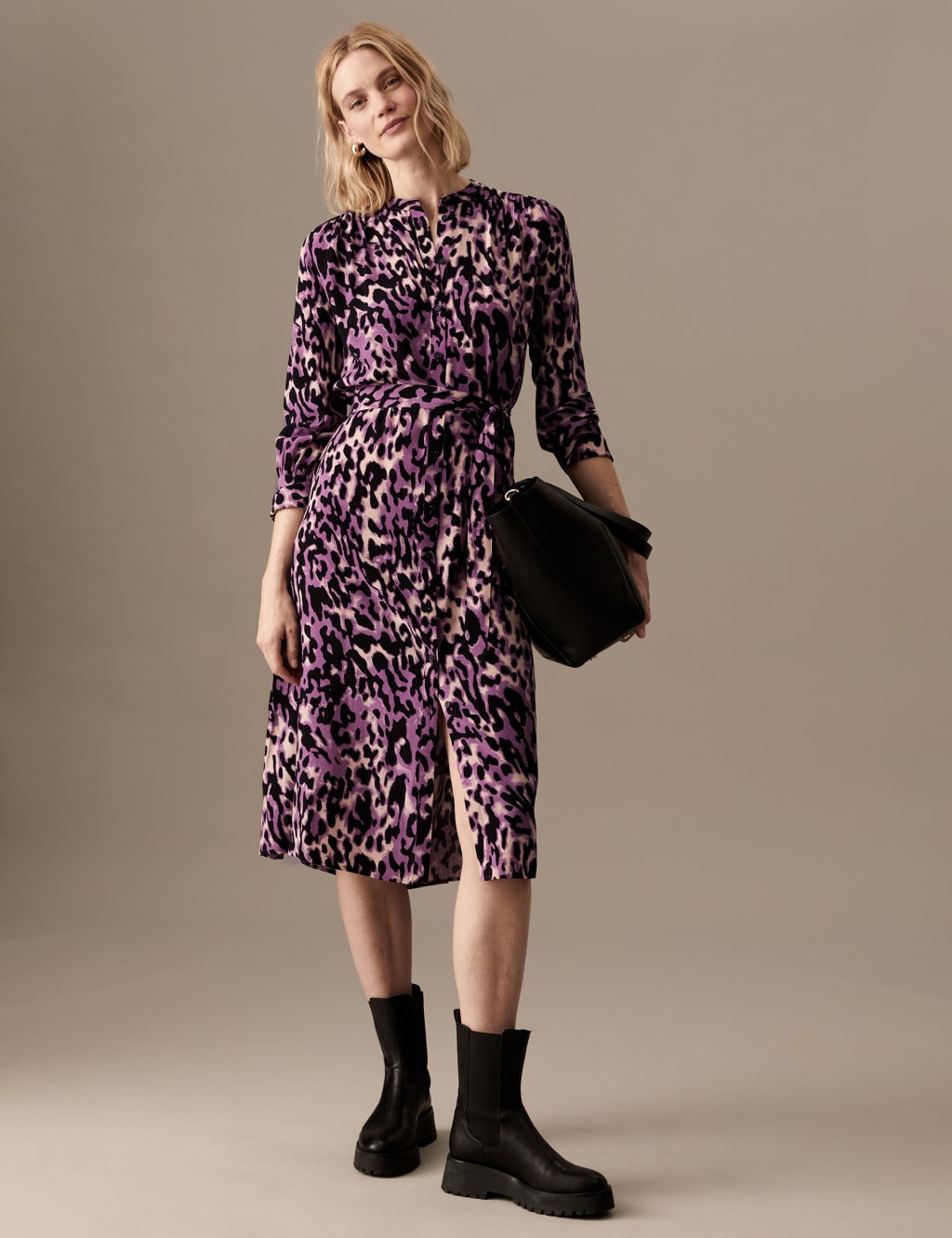 Cupro Rich Animal Print Midaxi Shirt Dress image 1