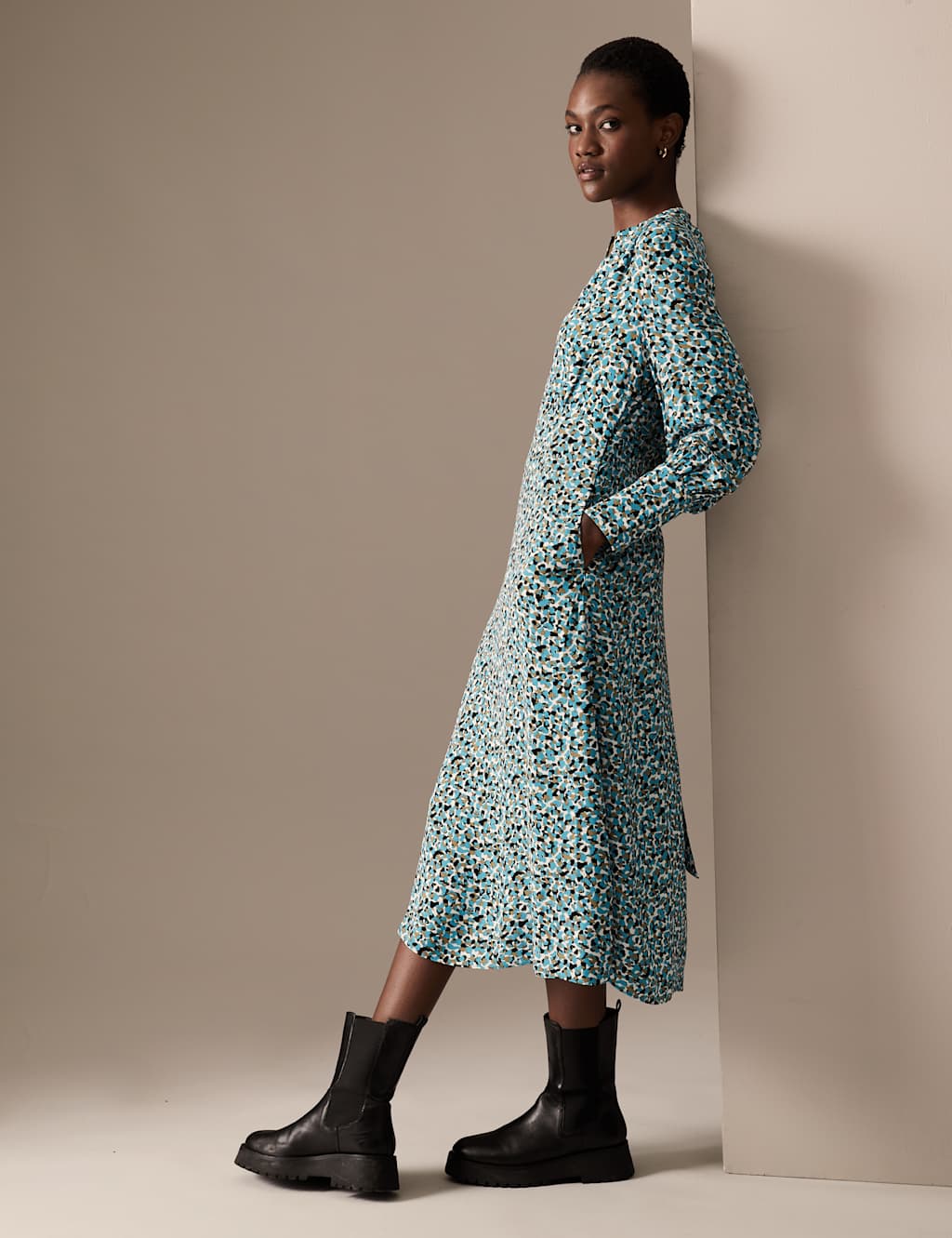 Animal Print Zip Neck Midaxi Shirt Dress image 1