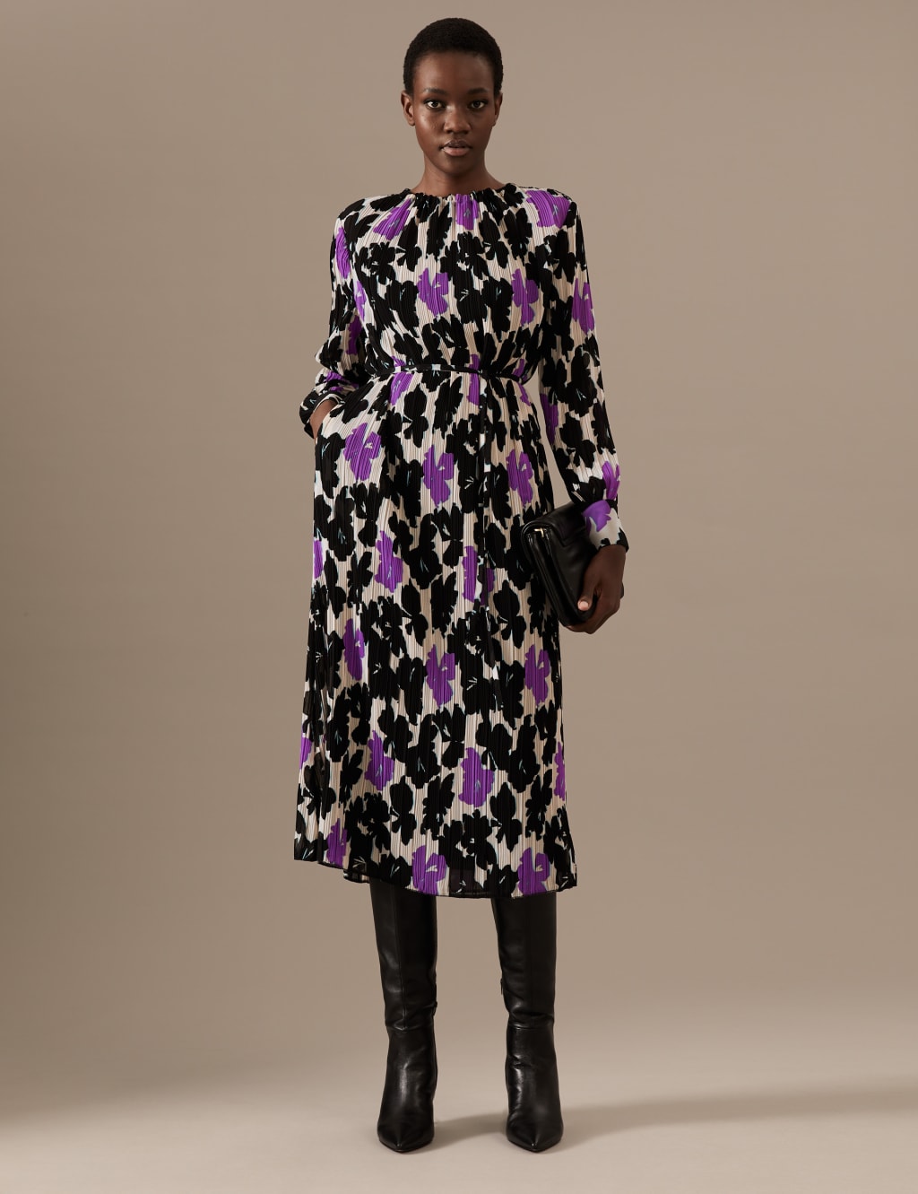 Plisse Printed High Neck Midaxi Smock Dress image 1