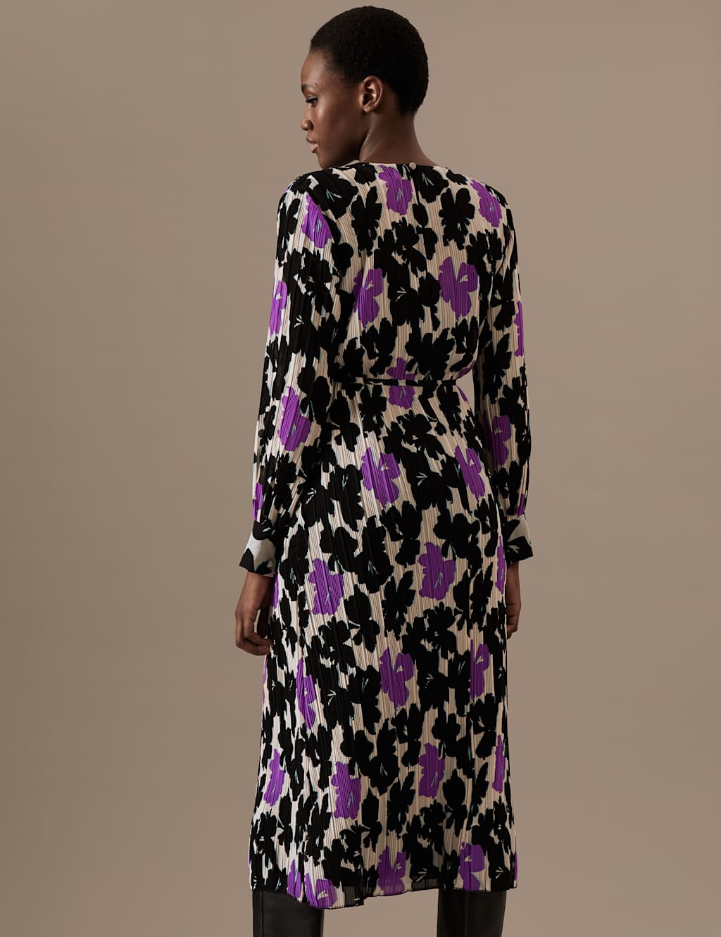Plisse Printed High Neck Midaxi Smock Dress image 5