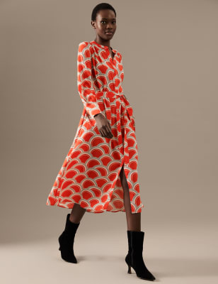 

Womens Autograph Gemustertes Midaxikleid mit hohem Cupro-Anteil und hohem Ausschnitt - Orange Mix, Orange Mix