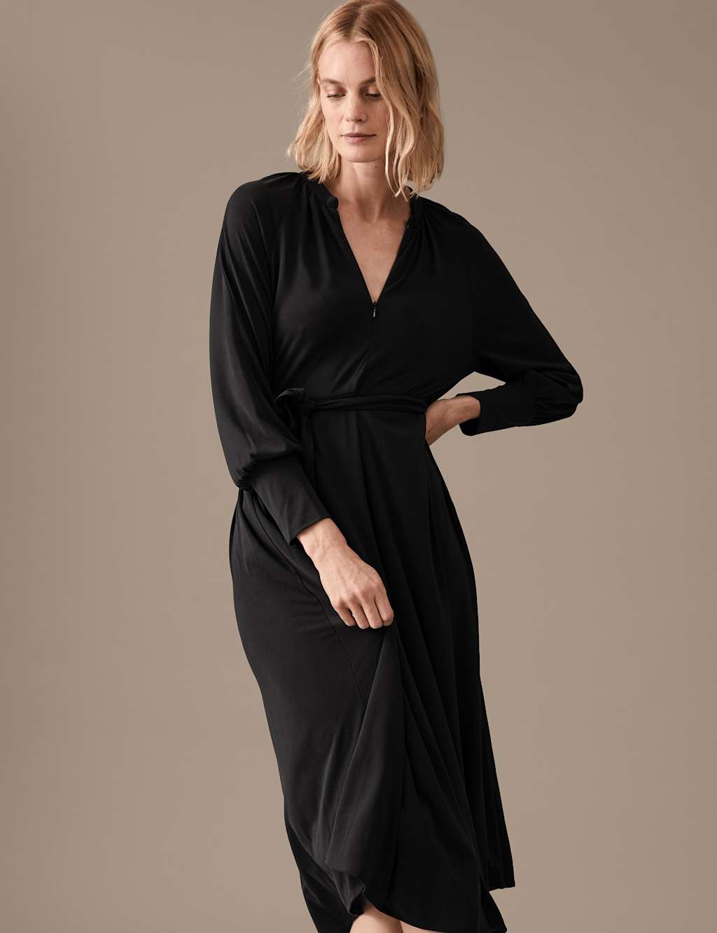 Zip Neck Midaxi Smock Dress image 2