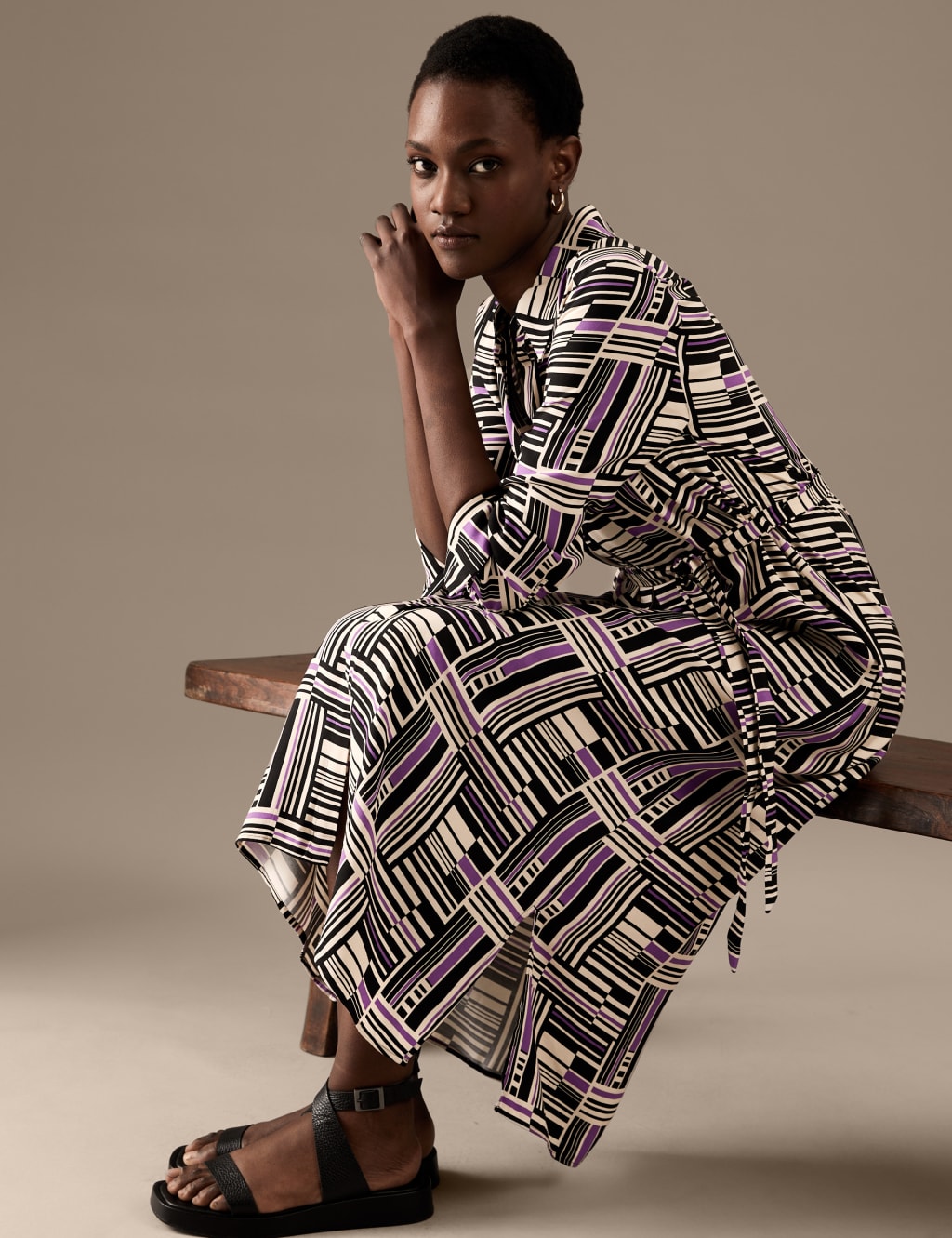 Printed Belted Midaxi Shirt Dress image 1