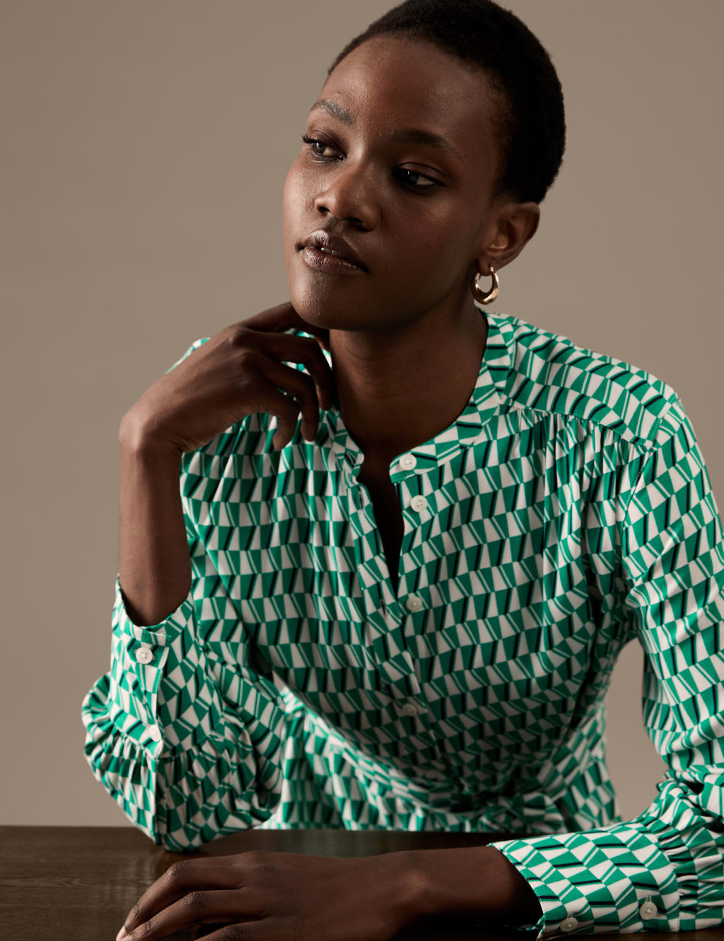 Printed Collarless Midaxi Shirt Dress image 3