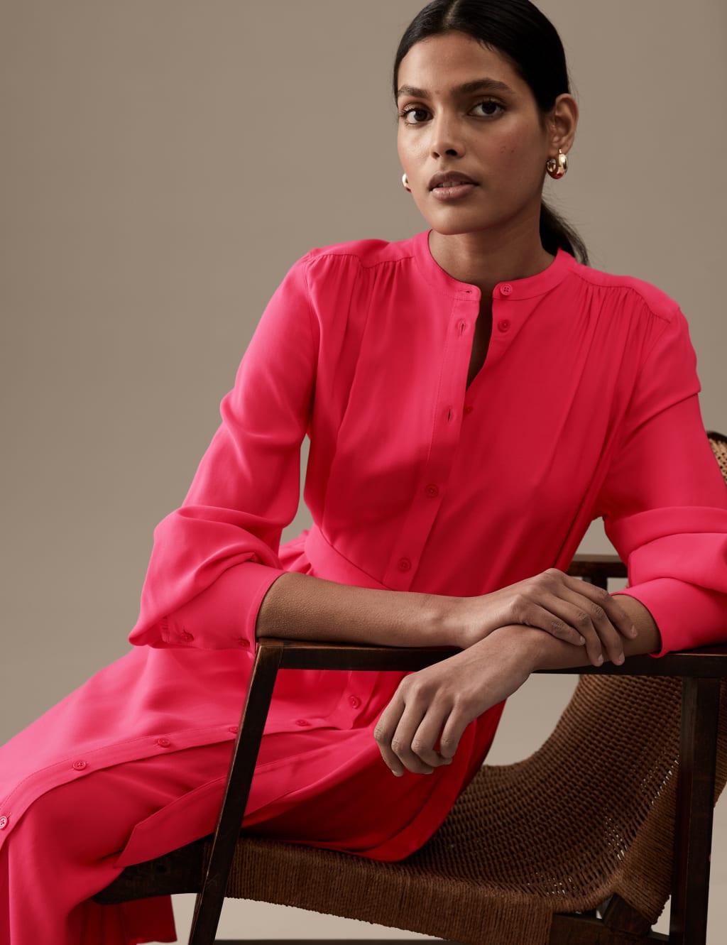 Belted High Neck Midaxi Shirt Dress image 1