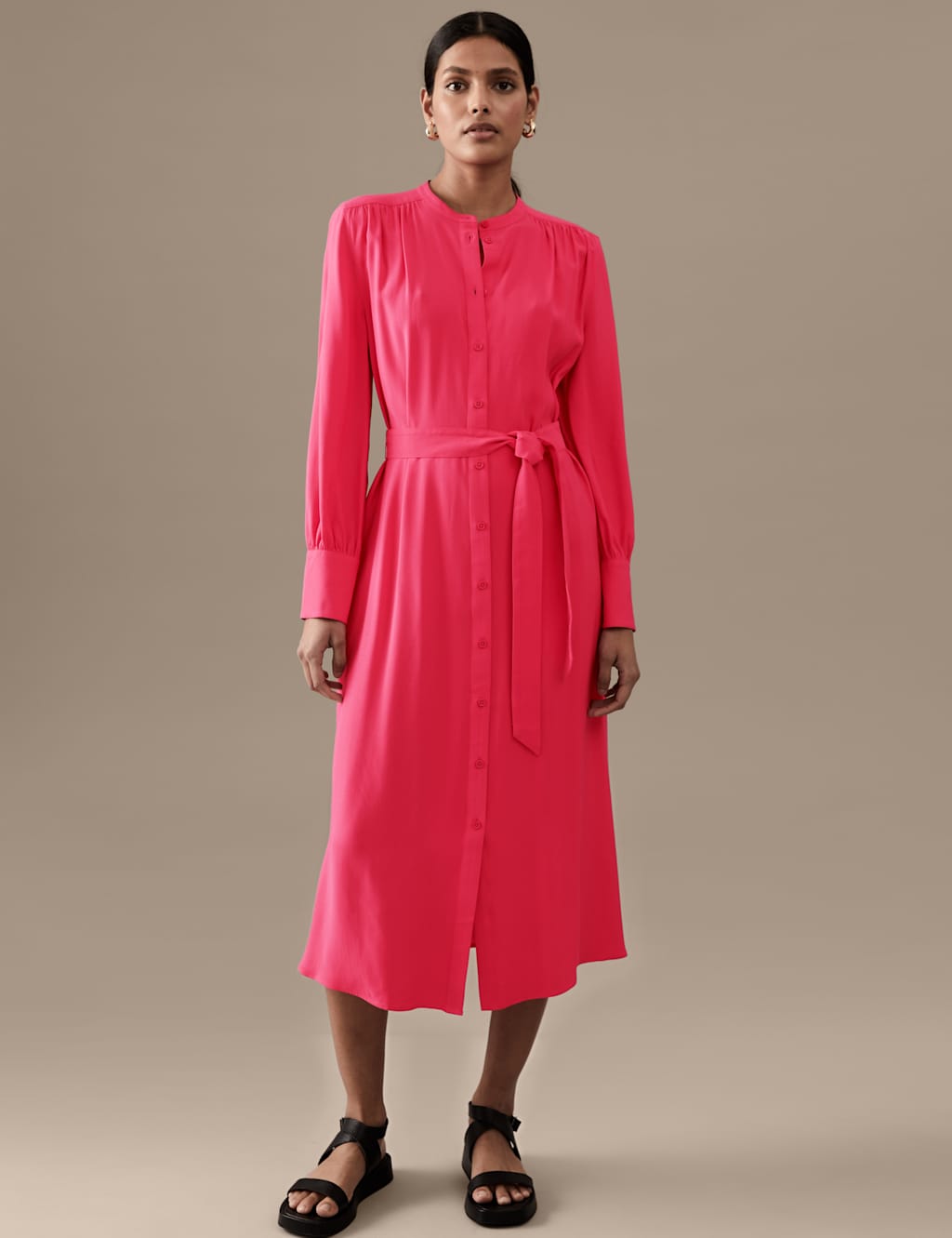 Belted High Neck Midaxi Shirt Dress image 2