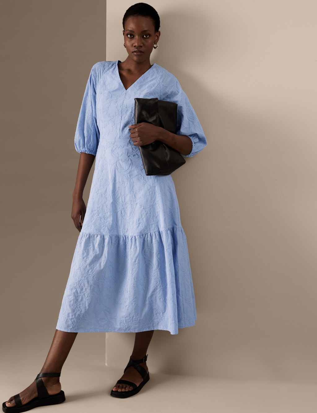Pure Cotton Embroidered V-Neck Midaxi Dress image 3