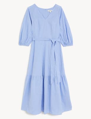Pure Cotton Embroidered V-Neck Midaxi Dress