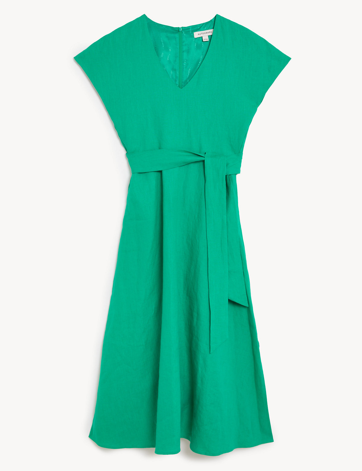 Pure Irish Linen V-Neck Midaxi Waisted Dress