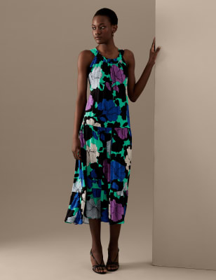 Cupro Rich Printed Square Neck Midaxi Dress