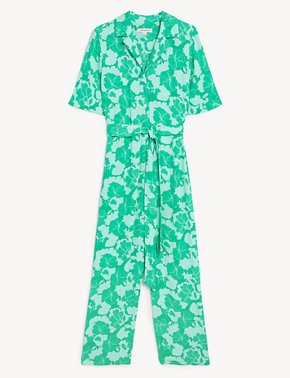 Autograph Printed Belted Short Sleeve Jumpsuit - 18 - Green Mix, Green Mix