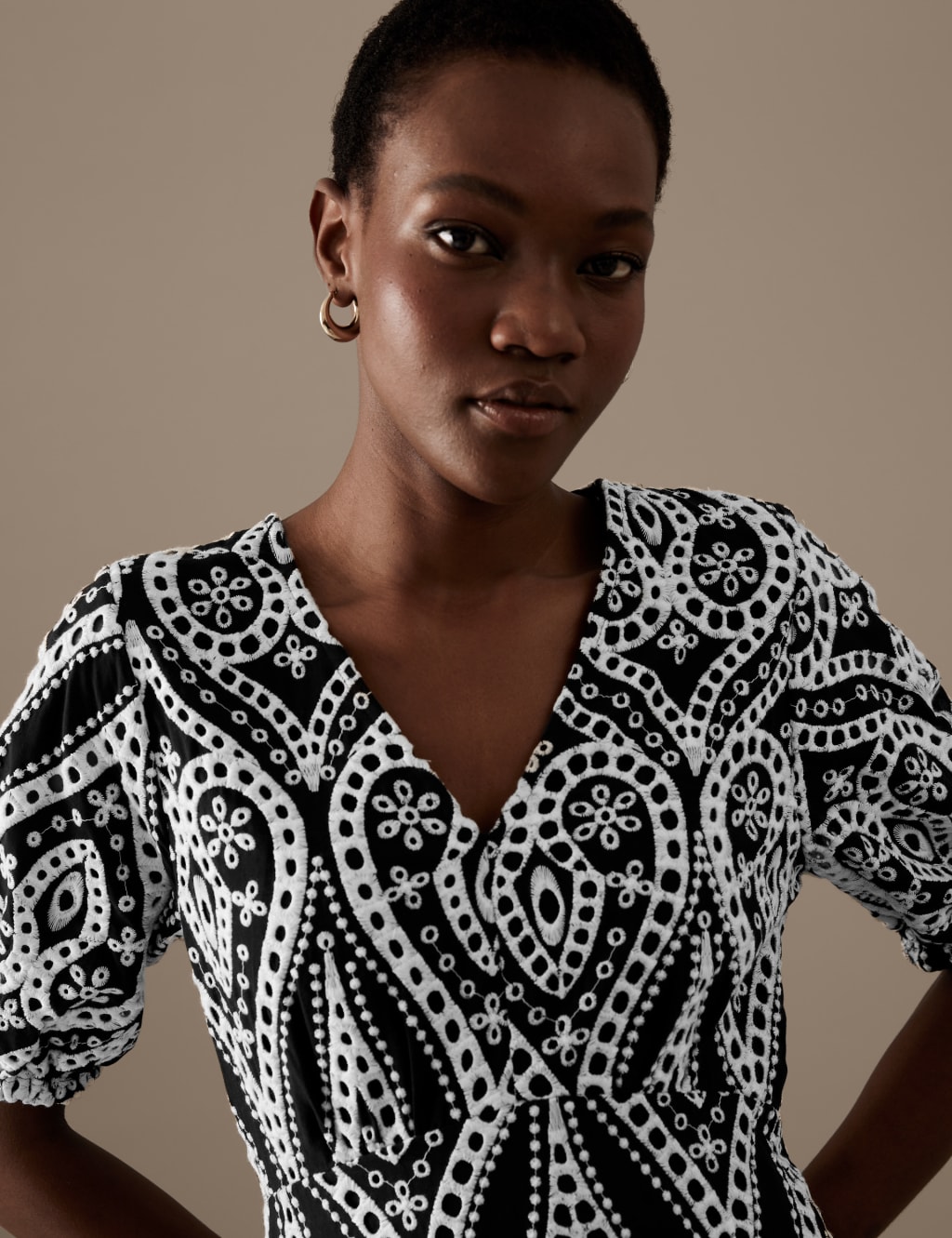 Pure Cotton Broderie Midaxi Waisted Dress image 3