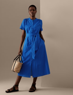 

Womens Autograph Pure Cotton Embroidered Midaxi Shirt Dress - Royal Blue, Royal Blue