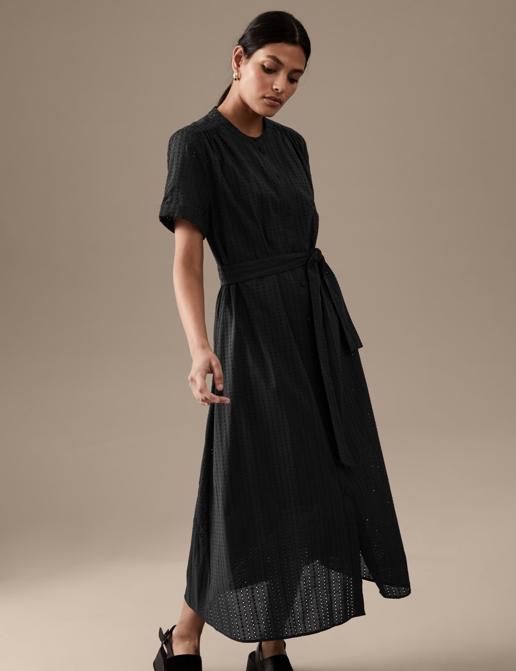 Pure Cotton Embroidered Midaxi Shirt Dress image 1