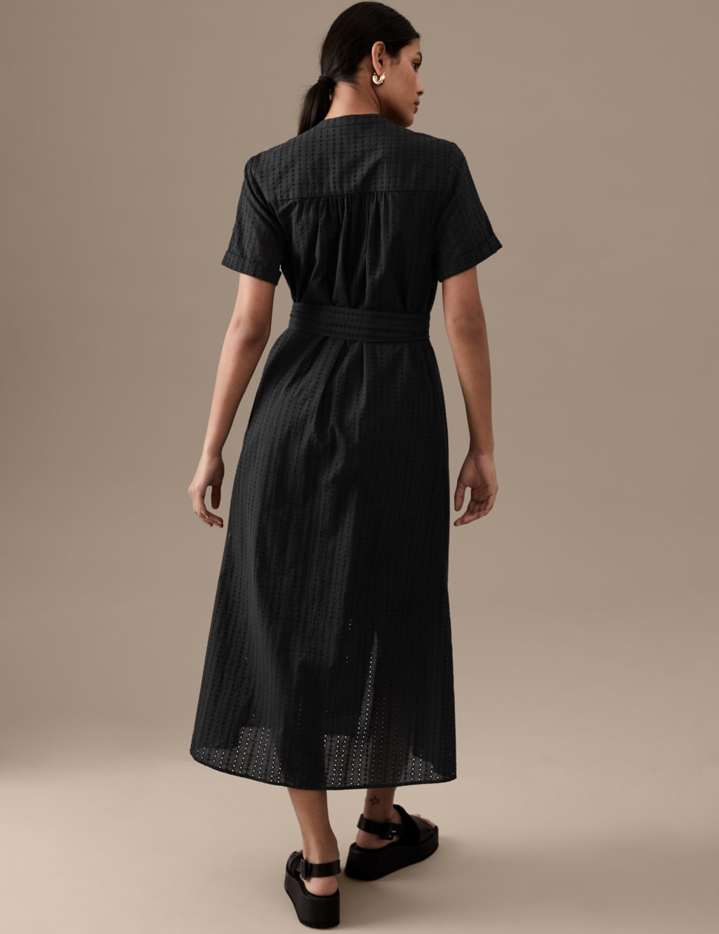 Pure Cotton Embroidered Midaxi Shirt Dress image 4