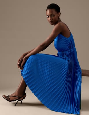 

Womens Autograph Plissiertes Midi-Trägerkleid mit V-Ausschnitt - Royal Blue, Royal Blue