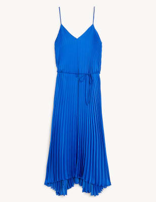 Plisse V-Neck Midi Slip Dress
