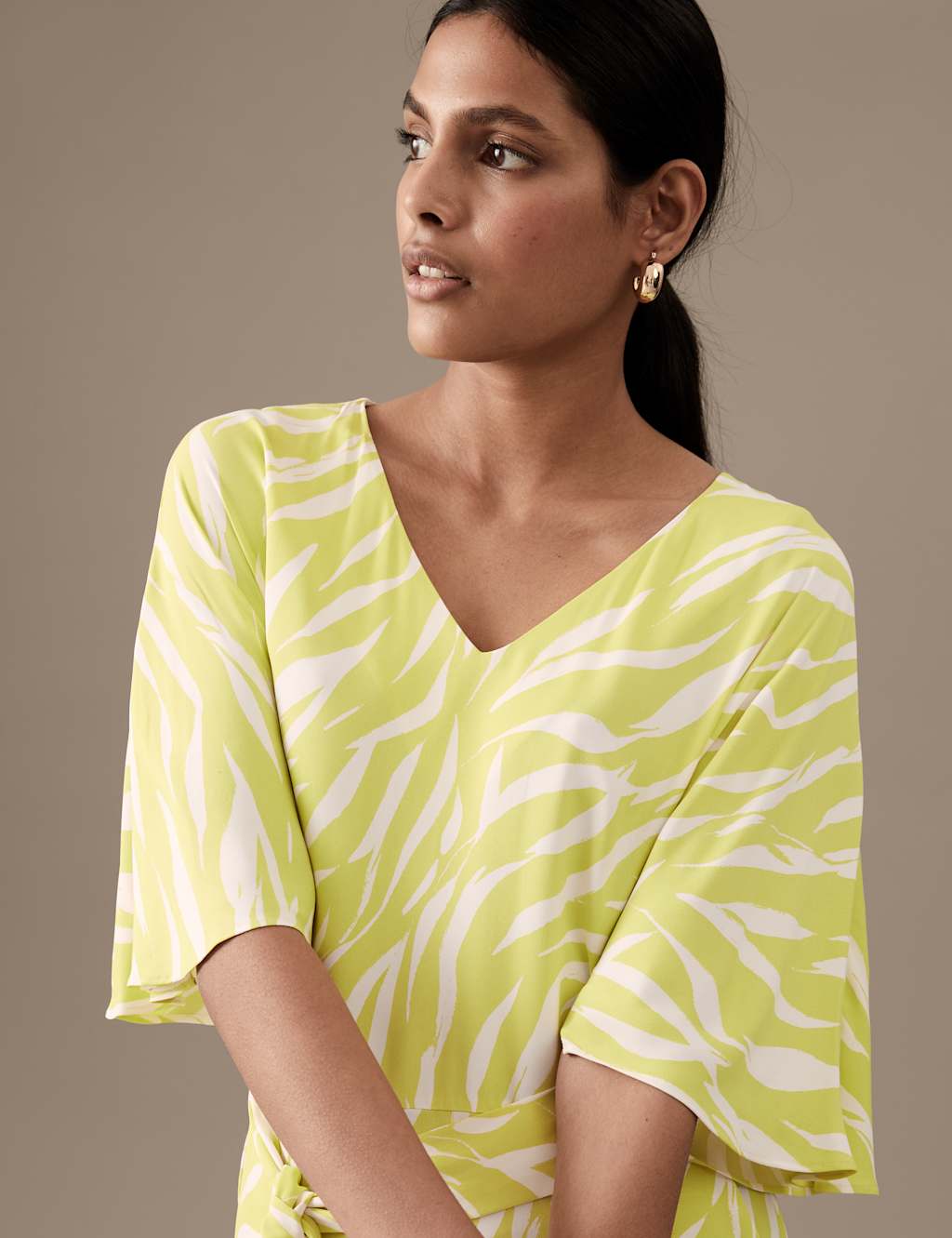 Printed V-Neck Midaxi Waisted Dress image 3
