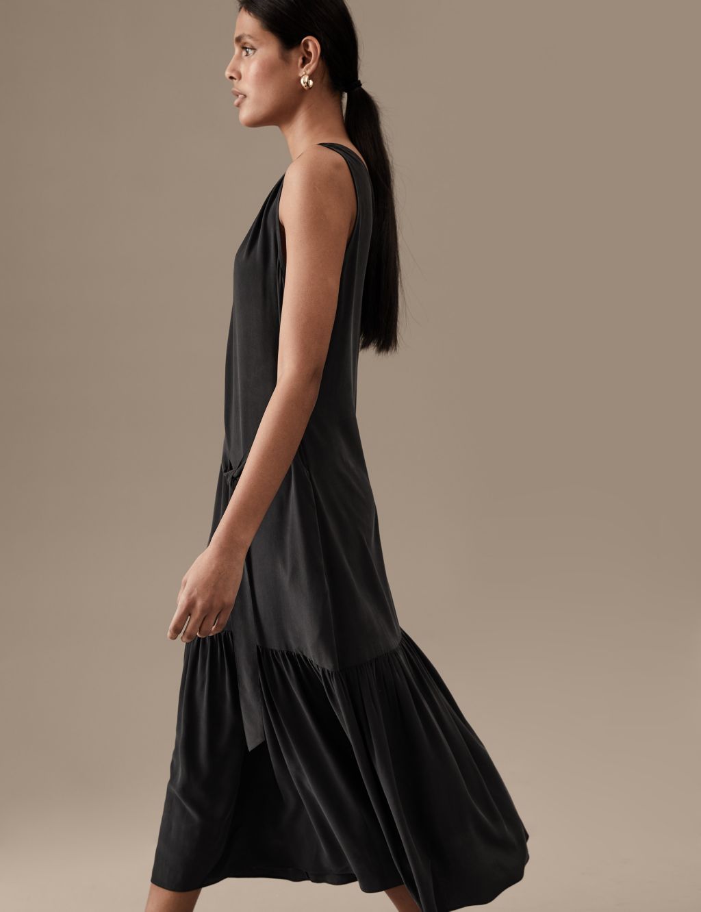 Pure Silk V-Neck Belted Midaxi Slip Dress image 3